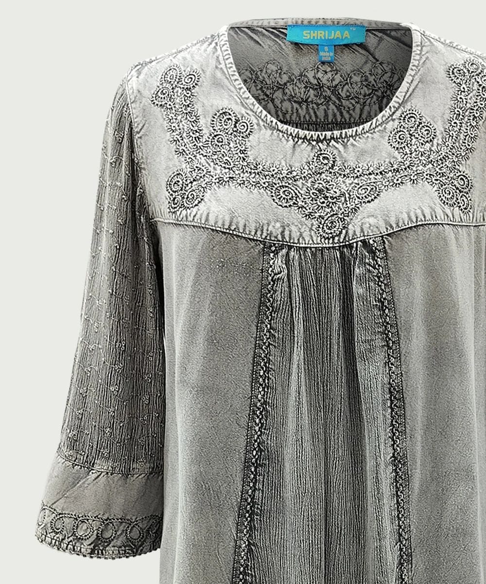 Vintage Medieval V-Neck 3/4 Sleeves Top for Women SHT-2007 - Image 3